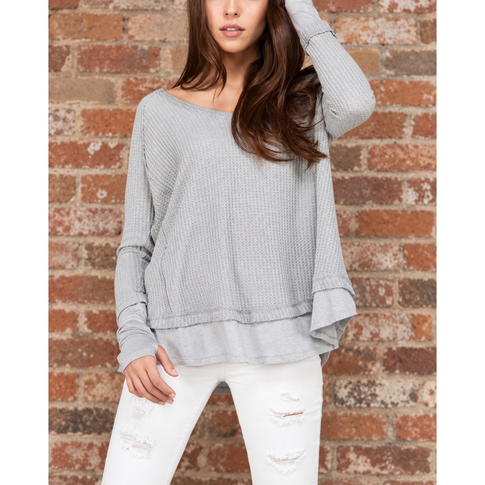 We The Free Free People Waffle Knit Thermal High Low Top M Boho Lagenlook Costal
